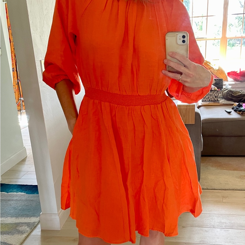 NWT. 100% linen. J.Crew Tall Large 3/4 sleeve summer dress w/elasticized waist.